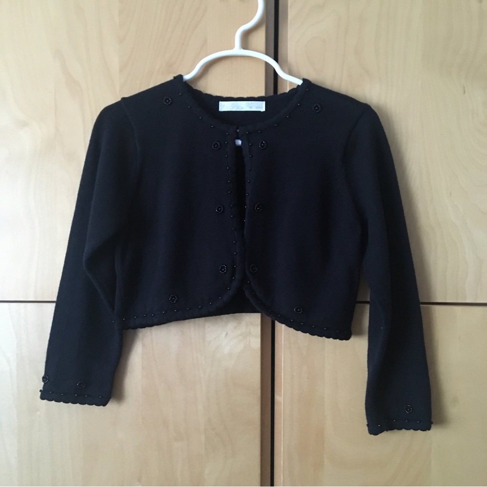 Kids Black, Knit Bolero Sweater with Beading, Size 5